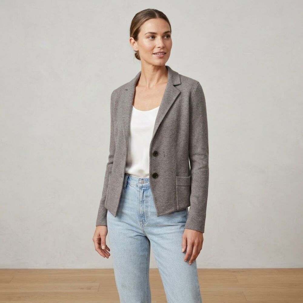 GAP Grey Knit Sweater Blazer XS Wool/Cotton Office Work Stretch